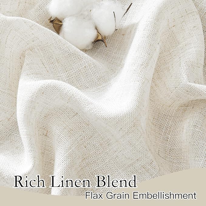 RYB HOME Semi Sheer Curtains 120 inches Long for Farmhouse | Linen Blend, Privacy, Shabby Chic, Light Filtering, Extra Long, for Home Office, Rod Pocket, Linen, W52 x L120, 2 Panels - Image 3