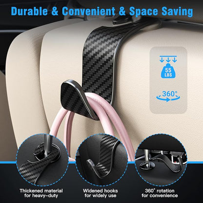 4-Pack Car Headrest Hooks Holds 55lbs Seat Storage Organizer for Bags | Durable ABS Material, 360° Rotating, Car Hanger for Backpack Umbrella Water Bottle Coat Handbags Groceries, Checkered Black - Image 5