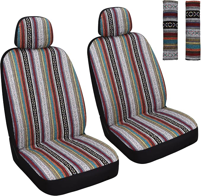 HAIYAOTIMES Baja Saddle Blanket Car Seat Covers Front Set with Seat Belt Pads, Washable Breathable Seat Covers for Cars, Universal Fit Interior Covers for Most Sedan Truck SUV, Airbag Compatible, Red by HAIYAOTIMESAUTO