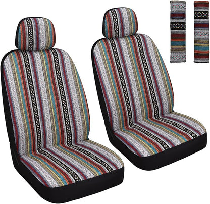 HAIYAOTIMES Baja Saddle Blanket Car Seat Covers Front Set with Seat Belt Pads, Washable Breathable Seat Covers for Cars, Universal Fit Interior Covers for Most Sedan Truck SUV, Airbag Compatible, Red by HAIYAOTIMESAUTO