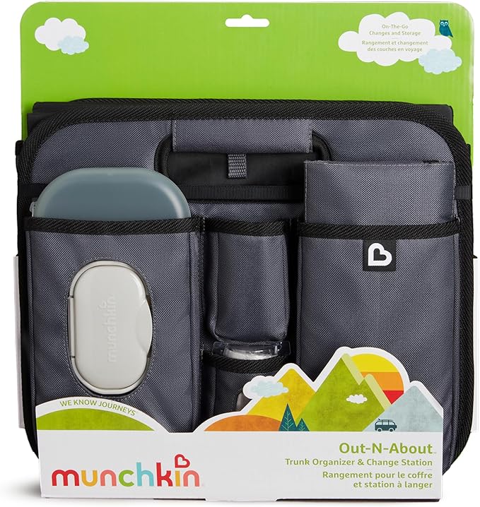 Munchkin Out-n-About Trunk Organizer for SUVs and Cars with Portable Changing Pad and Wet Baby Wipes for Diaper Changes On-the-Go, Collapsible, Grey - Image 2