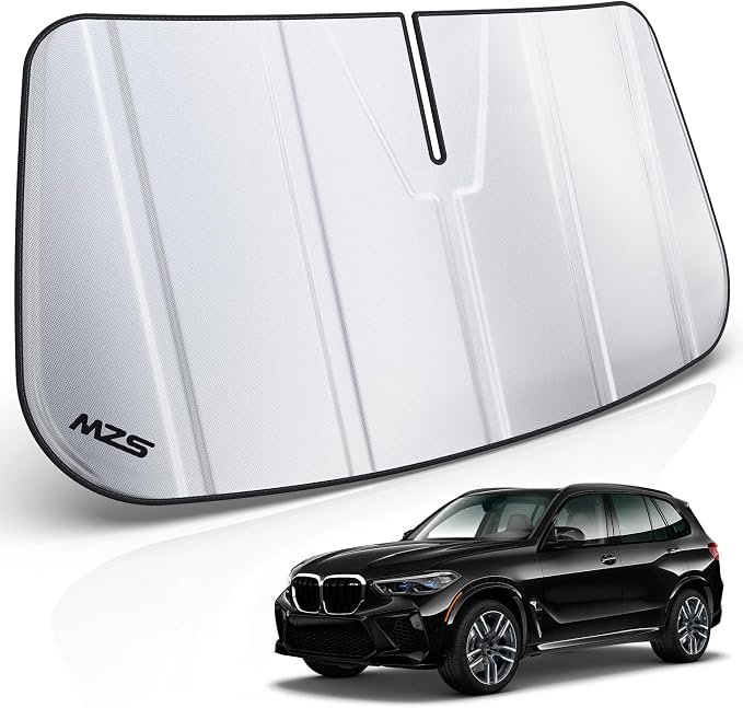 MZS Windshield Sun Shade Compatible with X5 2019-2026 | 6-Layer Heat Insulation, 99% UV Blocking, Keeps Interior Cool, Full Coverage Visor, Foldable Car Window Sunshade, Storage Bag by MZS