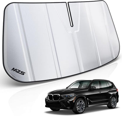 MZS Windshield Sun Shade Compatible with X5 2019-2026 | 6-Layer Heat Insulation, 99% UV Blocking, Keeps Interior Cool, Full Coverage Visor, Foldable Car Window Sunshade, Storage Bag by MZS