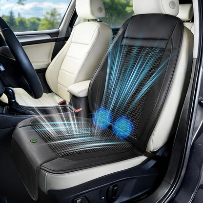 3-Speed Ventilated Cooling Car Seat Cover for Cars with Breathable Ice Silk | 12V Non-Slip Cooled Ventilated Car Seat Cushion Front Seat with 2 Turbon Fans, Universal Fit for Car SUV Truck Home Office by EnjoyaCoolingSummerInCar