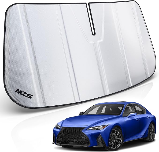 MZS Windshield Sun Shade Compatible with IS300 IS350 IS500 2021-2026 | 6-Layer Heat Insulation, 99% UV Blocking, Keeps Interior Cool, Full Coverage Visor, Foldable Car Window Sunshade, Storage Bag by MZS