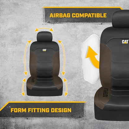 Cat® Flexfit™ Black Beige Seat Covers for Cars, Trucks, & SUV - Set of (2) Front Car Seat Cover Front Seat Protectors - Airbag Compatible Seat Covers for SUV Interior Covers & Seat Cover Accessories - Image 4