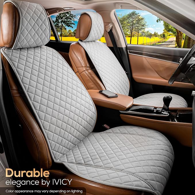 IVICY Faux Suede Front Car Seat Cover, Seat Protector, 1 Unit, Light Gray | Non-Slip Bucket Sear Cover for Most Cars, SUVs, Vans & Trucks – Machine Washable, Side-Airbag Friendly - Image 8