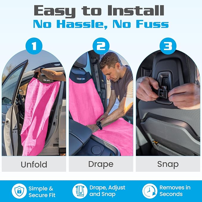 Happeseat Waterproof Car Seat Cover & Protector, Pink | Universal Fit, Car Seat Towel Cover, Slip Resistant Backing, Machine Washable, Fits Front & Back, Easy Install & Storage - Image 5