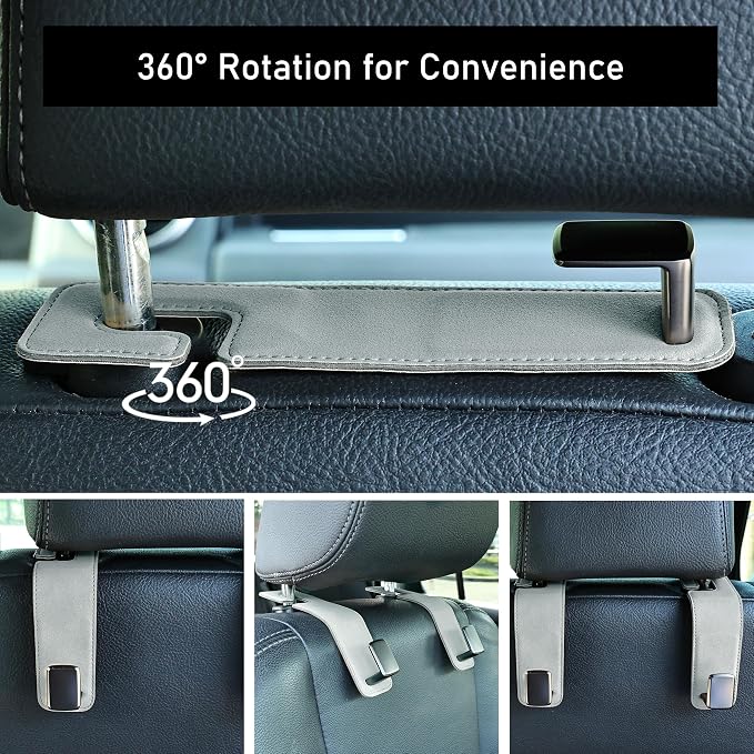 Heavy-Duty Car Headrest Hooks Holds 44lb Suede & Metal Hangers for Bags | Universal Fit for Cars/Suv/Trucks, 2-Pack, Hang Grocery Bag Handbag Purses Coat Water Bottle, Seat Back Organizer，Light Gray - Image 2