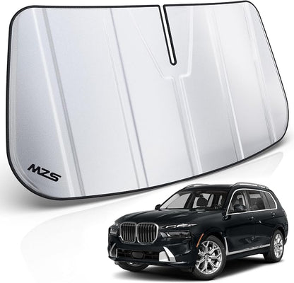 MZS Windshield Sun Shade Compatible with X7 2019-2026 | 6-Layer Heat Insulation, 99% UV Blocking, Keeps Interior Cool, Full Coverage Visor, Foldable Car Window Sunshade, Storage Bag by MZS