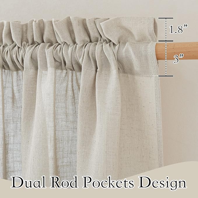 RYB HOME Flax Linen Textured Curtains Semi Sheer Curtains & Drapes Tightly Woven UV Rays Protected Drapery for Room Divider, Party, Lobby Sliding Door, 52 Wide by 120 inch Long, 2 Panels Set, Angora - Image 2
