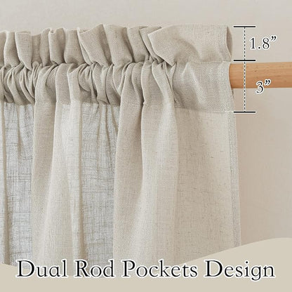 RYB HOME Linen Woven Curtains 36 Inch Length, Flax Linen Blend Small Drapes Soften Sunlight Thermal Curtains for Farmhouse, Cafe, RV, Bus, Office, W 52 x L 36 inches, Angora, 2 Pack - Image 2
