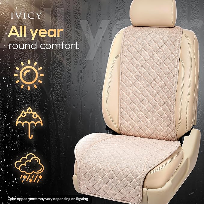 Faux Linen Front Car Seat Cover, Seat Protector, 1 Unit, Light Beige | Non-Slip Bucket Sear Cover for Most Cars, SUVs, Vans & Trucks – Machine Washable, Side-Airbag Friendly - Image 7