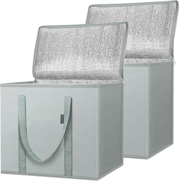 BALEINE 2Pk Insulated Reusable Grocery Bags, Collapsible Cooler Bag for Groceries, Heavy Duty Large Insulated Bag (16''x9''x13'', Urban Gray) by BALEINE