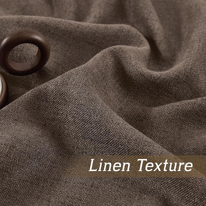 RYB HOME Natural Linen Sheer Curtains 84 inches Long for Bedroom | Weave Textured, Rod Pocket, Light Filtering, Brown, for Living Room, W52 x L84, 2 Panels Set - Image 4
