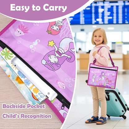 Toddler Car Seat Travel Tray FOR Road Trip Activities, 1PCS Mermaid | With 16.7" x 13.4" Smooth Dry Erase Board, Cup holders, Ddjustable Strap & Shoulder Carry Strap - Image 4