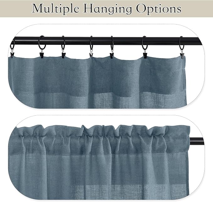 RYB HOME Sheer Curtains for Bedroom, Linen Wave Texture Semitransparent Voile Curtain Drapes Rod Pocket Window Treatment for Dining Room Bathroom Bedroom, Stone Blue, W52 x L45 inch, Set of 2 Panels - Image 3