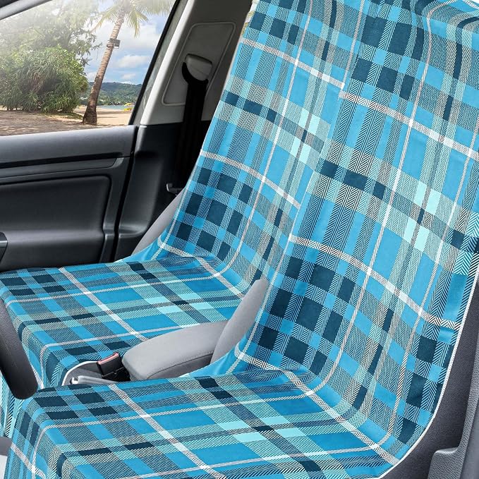 Hahafelt 2 Pack Car Seat Towel Cover with Storage Bag, Blue Plaid | 63 x 32 in Car Towel Seat Cover Non Slip Waterproof, Gym Workout Swimming Running, Machine Washable Sweat Absorbent Protector - Image 4