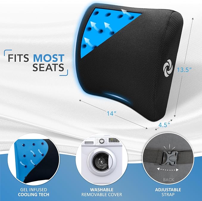 Samsonite Memory Foam Lumbar Support Pillow for Office Chair, Gaming Chair & Car Seat Automotive Use, Home Office Essentials for Sitting Comfort and Posture Relief Back Support, Black with Cooling Gel - Image 5