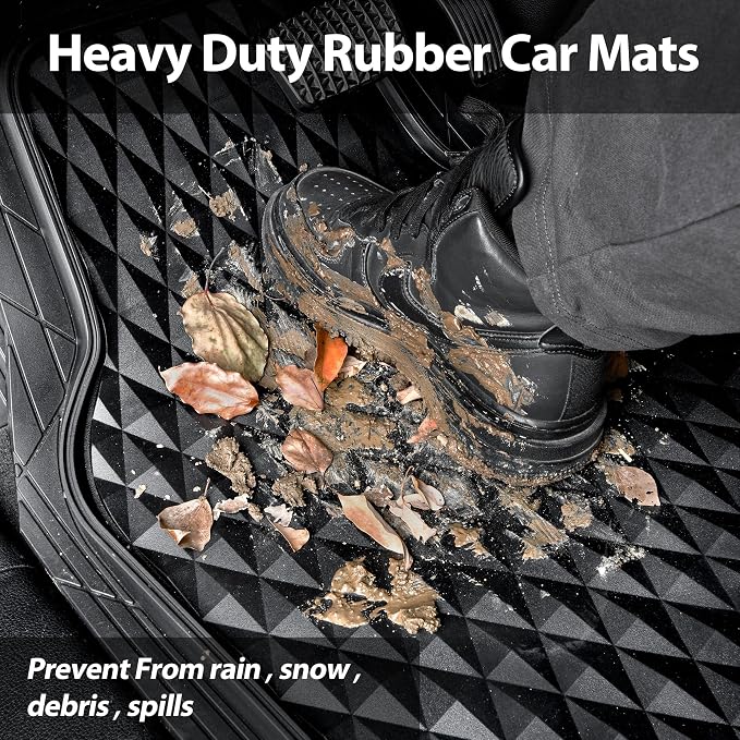 CAR PASS 3 Row Heavy Duty Rubber Car Mats, Deep-Dish All-Weather for 7 Seats 8 Seater 2nd & 3rd Floor Mats Waterproof Universal Trim Fit Liner Van,SUV,7 Passengers Vehicle,Automotive 3D Rhombus Black - Image 7