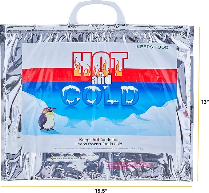 Superio Hot and Cold Insulated Bags for Food Delivery, Grocery Shopping Bags, Food Storage for Hot and Frozen Food for Travel, Disposable Cooler Bag, Reinforced Thermal Lunch Bag (5, 15.5"x13") - Image 3