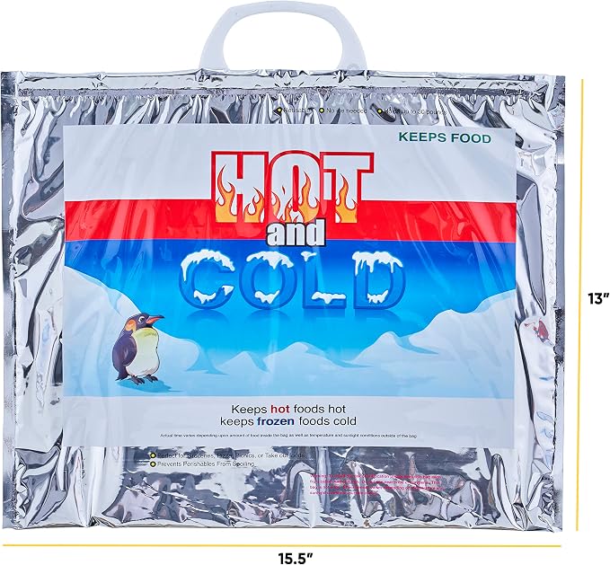 Superio Hot and Cold Insulated Bags for Food Delivery, Grocery Shopping Bags, Food Storage for Hot and Frozen Food for Travel, Disposable Cooler Bag, Reinforced Thermal Lunch Bag (3, 15.5"x13") - Image 2
