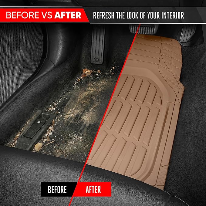 MotorTrend FlexTough Beige Car Floor Mats Rubber All Weather Automotive 2pc | Front Floor Mats for Cars - Waterproof Tan Car Mats Accessories Universal Fits Most Sedans, Compact SUV, Small Trucks - Image 6