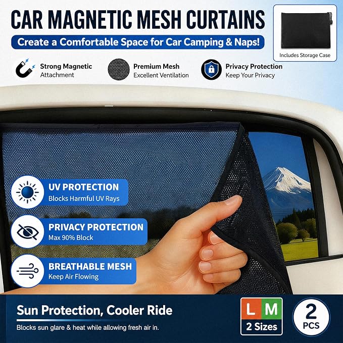 Magnetic Mesh Car Window Shades, UV Protection, 2 Pack | 90% UV Block | Breathable Mesh | Privacy with Visibility | Magnetic Installation - Image 9