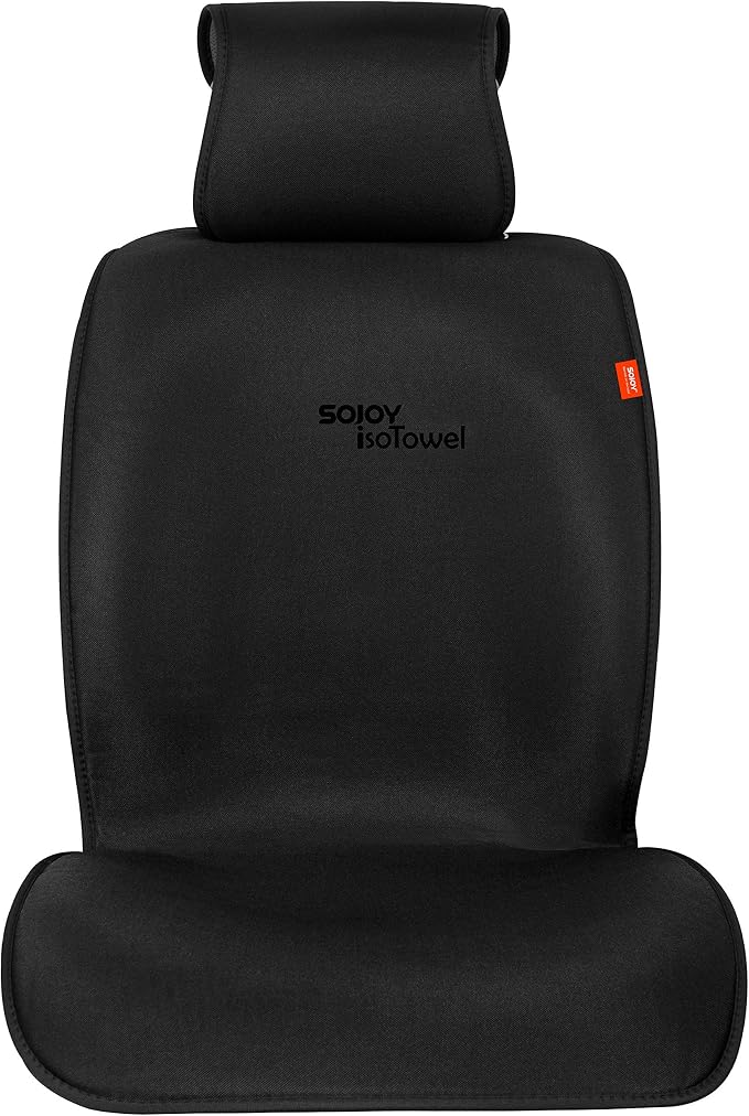 IsoTowel Car Seat Cover for Front Seat,Microfiber Breathable Cloth Seat Protector,with Quick-Dry Non-Slip Back for All Workouts,All-Weather (Carbon Black, 1 Pcs) by Sojoy