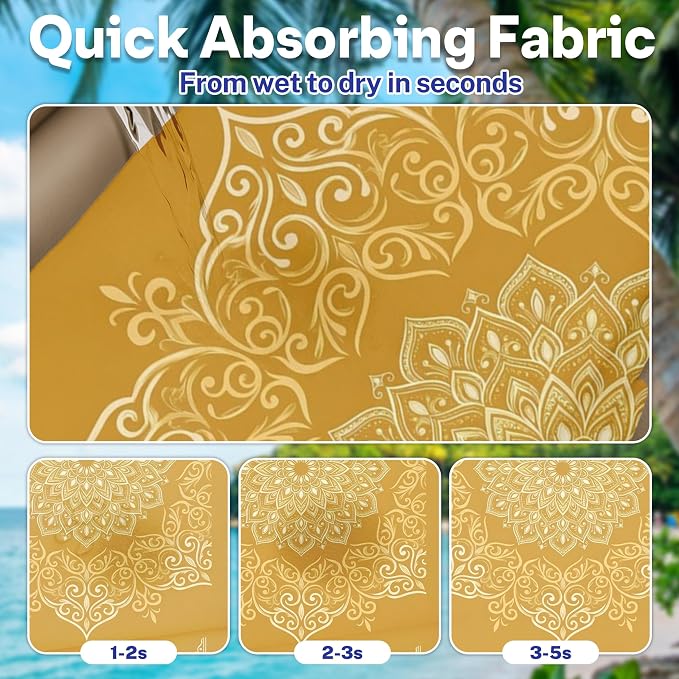2 Pack Car Seat Towel Covers for Gym, Front Seats, Mandala Gold | Ethnic Sweat Protector for Front Seats Premium Thickened with Elastic Strap Breathable & Quick Dry Machine Washable Running - Image 3