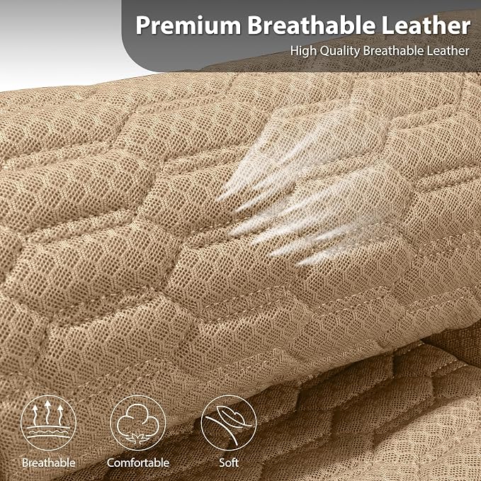 CAR PASS 3D Foam Mesh Leather Car Seat Covers Full Set, Tan Breathable Mesh Faux Leather Seat Covers for Car, Universal Fit for SUV Truck Sedan Automotive, Armrest Airbag Compatible, All Beige - Image 6