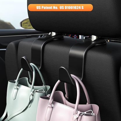 Amooca Car Seat Headrest Hooks 4-Pack Storage Organizer Holds 55 lbs | Universal Fit Most Car/SUV/Truck, Anti-drop, Hanger for Backpack Umbrella Water Bottle Coat Purses Handbags Groceries, Black - Image 2