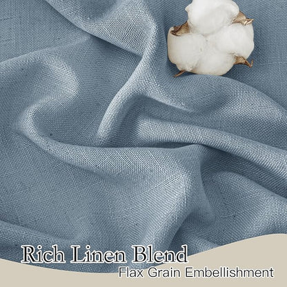 RYB HOME Flax Linen Blend Curtains for Closet Kitchen, Semi Translucent Privacy Protection Light Filtering Decorative Short Small Window Drapes for Bedroom, W 52 x L 36 inches, Dusty Blue, 2 Panels - Image 2