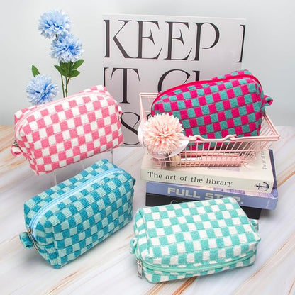 PAZIMIIK Checkered Makeup Bag for Purse, Small Travel Cosmetic Pouch,Pink | Cute Zipper Makeup Organizer for Women, Travel Essentials, Toiletries, Makeup Brushes, Beauty Accessories&Bridesmaid Gifts - Image 9