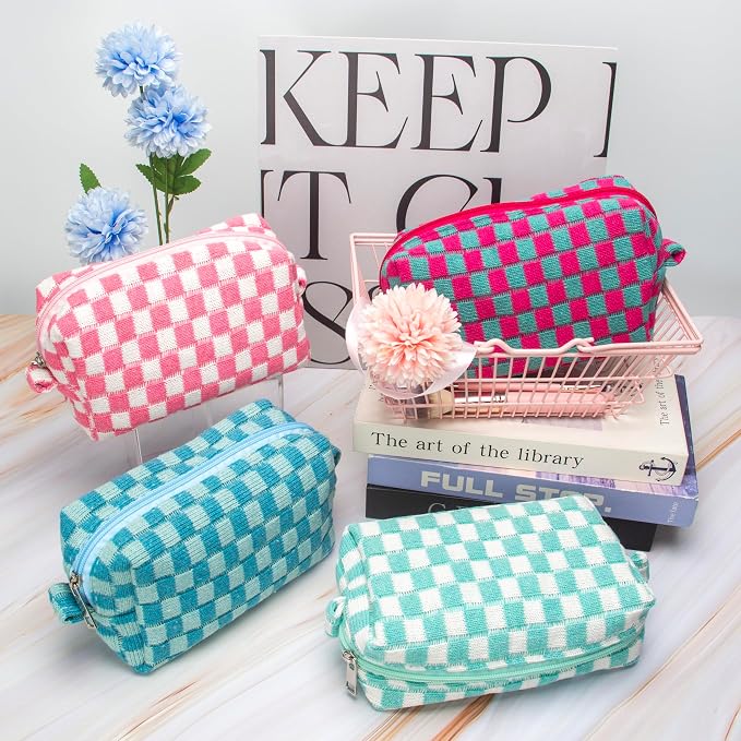 Checkered Makeup Bag for Purse, Small Cosmetic Pouch,Arctic Blue,6 Pack | Cute Zipper Makeup Organizer for Women, Travel Essentials, Toiletries, Makeup Brushes, Beauty Accessories&Bridesmaid Gifts - Image 9