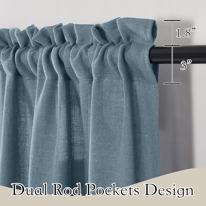 RYB HOME Linen Sheer Curtains 102 inches Long for Living Room | Vertical Boho Rustic, Home Decor, Privacy Semi Sheer, for Kids Room, Rod Pocket, Stone Blue, W52 x L102, 2 Panels Set - Image 3