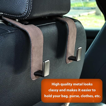 Heavy-Duty Car Headrest Hooks Holds 44lb Suede & Metal Hangers for Bags | Universal Fit for Cars/Suv/Trucks, 2-Pack, Hang Grocery Bag Handbag Purses Coat Water Bottle, Seat Back Organizer，Coffee - Image 3