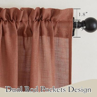RYB HOME Linen Textured Semi Sheer Curtains 63 inches Long for Living Room | Half Privacy, Light Filtering, Faux Linen Blend, Office Nursery Dorm Bathroom, Terracotta, W52 x L63 - Image 3