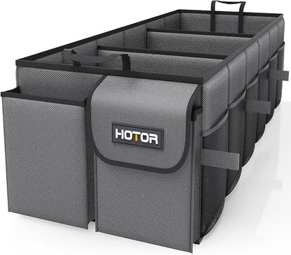 HOTOR Trunk Organizer - Foldable Car Organizer for SUVs & Sedans Storage | Sturdy Car Organization for Men & Women, Car Accessories, Tools, Sundries, Grey, 3 Compartments, 31.9" x 12.6" x 10.6" by HOTOR
