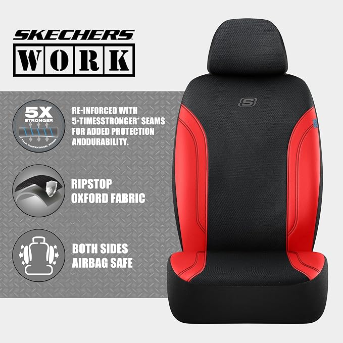 Skechers Car Seat Covers, Work Leather Seat Covers 5-Times Stronger Built-in Webbing, Oxford Fabric Front Seat Cover, Airbag Compatible, Automotive Comfort for Cars, Trucks, SUVs,Red - Image 3