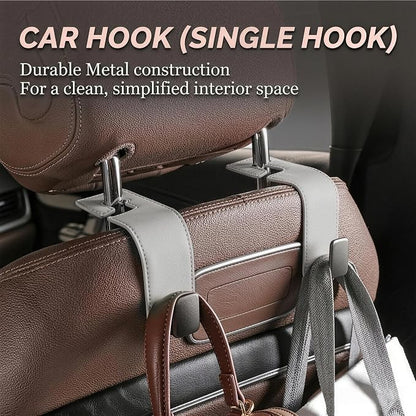 Car Headrest Hook,Premium Leather Back Seat Hanger for Purse & Bags | Solid 40lb metal core,360-degree silent rotation,space-saving hidden folding,durable dual support (2, Grey) - Image 7