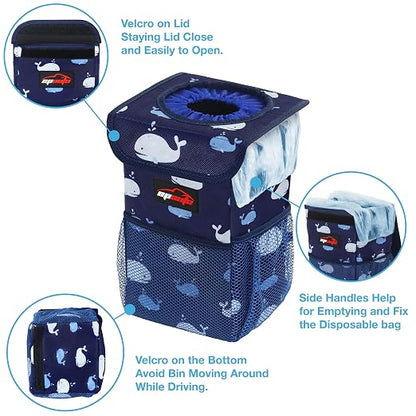 EPAuto Waterproof Car Trash Can with Lid and Pockets, 1.8 Gal, Blue | Leakproof, Collapsible Multipurpose Car Bin with 3 Side Storage Pockets, Adjustable Straps - Image 5