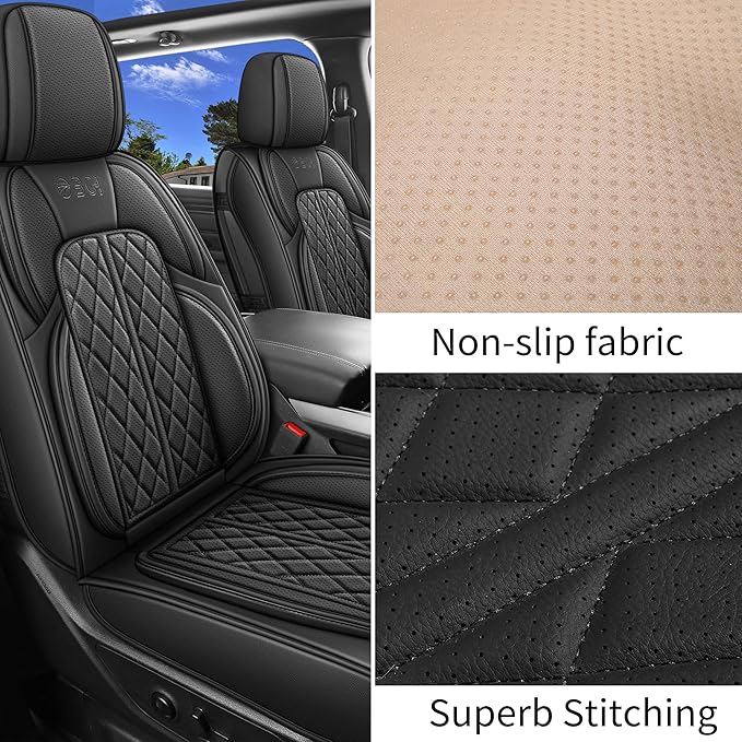 Car Seat Cover Custom Fit for Ford F150 2009-2026 Faux Leather Seat Cover Set Compatible with Regular Cab Super Cab Super Crew Pickup Truck Cushions (Black, Full Set) - Image 4