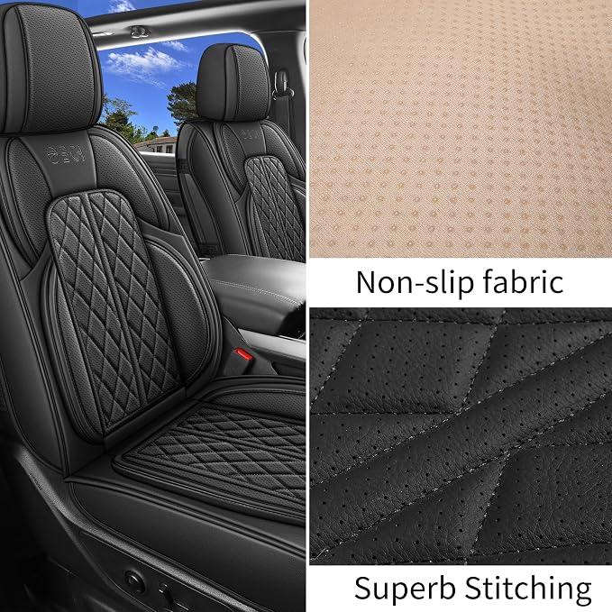 Car Seat Cover Custom Fit for Ford F150 2009-2026 Faux Leather Seat Cover Set Compatible with Regular Cab Super Cab Super Crew Pickup Truck Cushions (Black, Front Seat) - Image 4