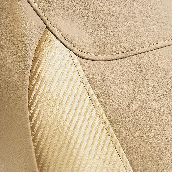 Flying Banner car seat Covers Protects Water Proof Faux Leather Carbon Fiber Fronts Golden Beige (Beige Golden, Front Pair) - Image 7