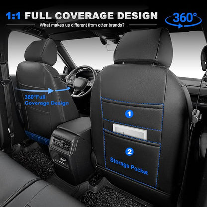 Custom Fit Seat Covers for Honda CRV 2017-2022 Front&Rear Full Set | Faux Leather,Full Coverage,5-Piece Set, Includes Neck Pillows, Armrest Cover, Seat Belt & steering Wheel Cover Black - Image 6