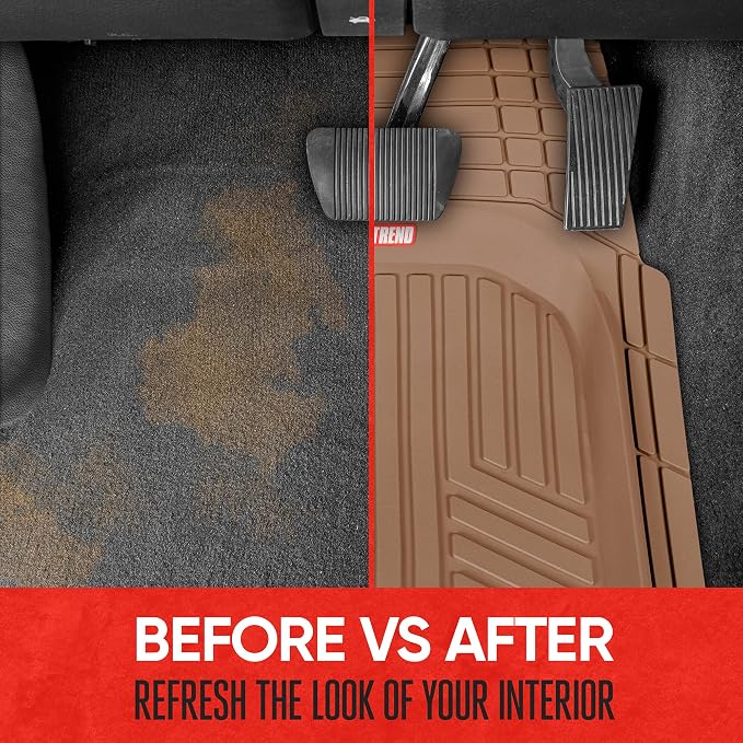 Motor Trend FlexToughXL Floor Mats for Cars Full Set, All-Weather Rubber Automotive Floor Mats, Waterproof Heavy Duty Car Mats, Flexible Floor Liners for Car Truck Van SUV, Car Floor Mats (Beige) - Image 5