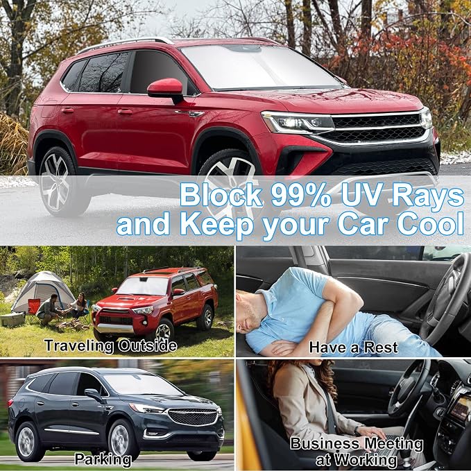 3PCS Car Window Shades Front Windshield Sun Shade Foldable Window Shade Custom Fit for 2018-2024 Volkswagen VW Taos Accessories Car Shades for Front Windows Anti-UV Rays Block Heat - Image 6