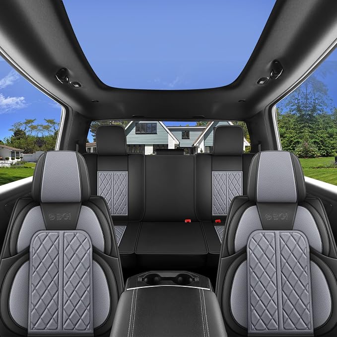 Car Seat Cover Custom Fit for Ford F150 2009-2026 Faux Leather Seat Cover Set Compatible with Regular Cab Super Cab Super Crew Pickup Truck Cushions (Black & Grey, Full Set) - Image 7