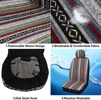 HAIYAOTIMES Baja Saddle Blanket Car Seat Covers Front Set with Seat Belt Pads, Washable Breathable Seat Covers for Cars, Universal Fit Interior Covers for Most Sedan Truck SUV, Airbag Compatible, Red - Image 6